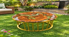 Golden Cage Casting Wood Coffee Table by New Era Resin Arts