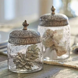 Glass Vintage Jar Lid, Wooden lid, 10cm d x 14cm h