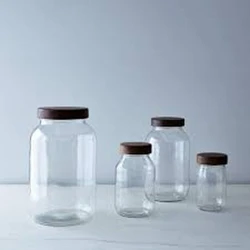 Hand Turned Glass Jars Wooden Lids, Multiple sizes, sleek storage