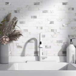white mosaic wall tiles, Clean glazed white surface