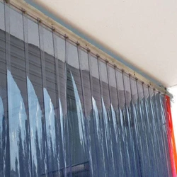 Striped Air Conditioner Curtain, Blue & transparent