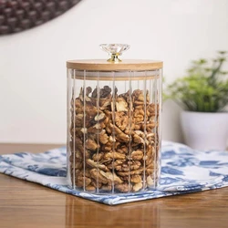 Borosilicate Glass Lidded Jar, 700 ml, round shape