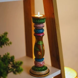 Painted Wooden Candle Holder