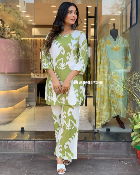 Amazing Cotton Kurta Set — Green& White Kurta set