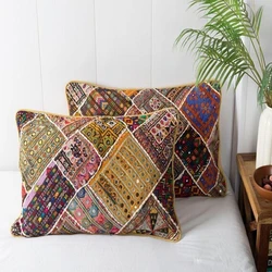Embroidered Patchwork Pillow Cover