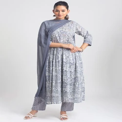 Gray Floral Dupatta