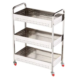 Perforated Vegetable Trolley — Silver stainless steel