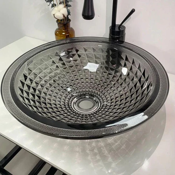 Designer Glass Bowl — Printed pattern silver colour
