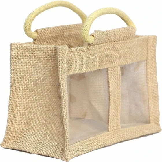 Jute Jar Bag — Cotton Rope Handle Digital Printing