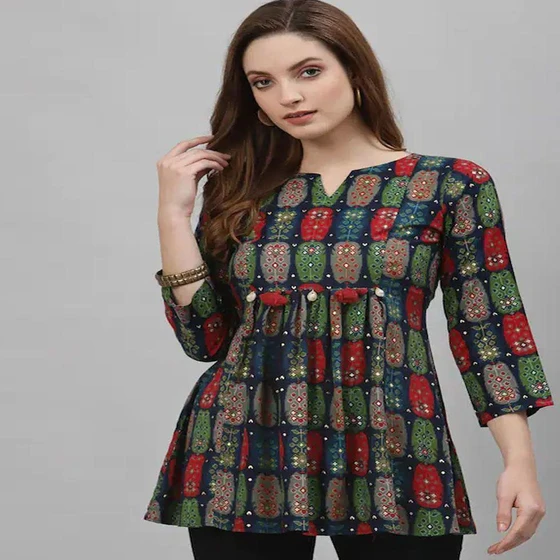 Ladies Tunic Top — Long Sleeves Button Anti Shrink