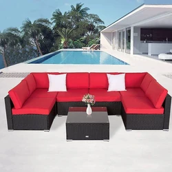 Red Rattan Sofa Set