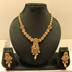 Ethnic Trendy Gold Plated Short Necklace