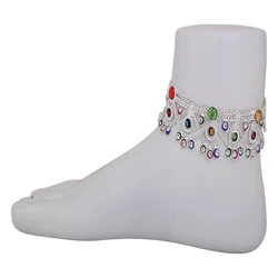 Toran Crystal Silver Anklet