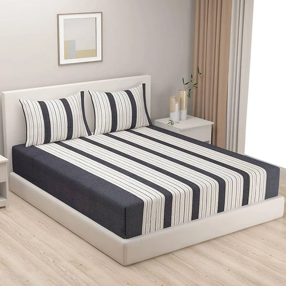 Striped Cotton Double Bedsheet — Folded feature