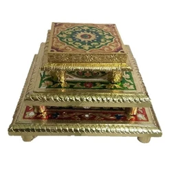Multicolor Wooden Pooja Chowki