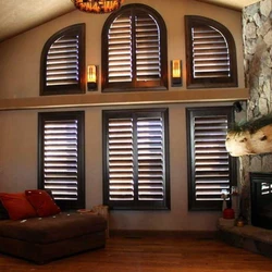 Dark Wood Window Shutters, Medium toned oak finish