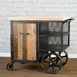 Rustic Kitchen Trolley, Large four castor wheels
