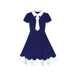 Girls' Classic Navy School Uniform, Collar, pleated skirt