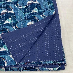 Easy to handle and carry, blue kantha blanket