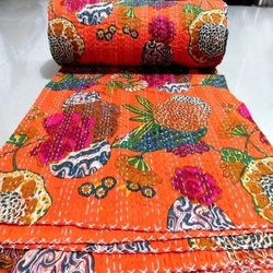 Shrink resistance, kantha quilted throw blanket