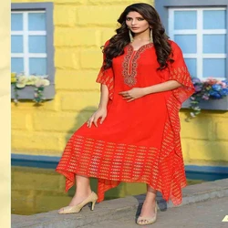 Embroidery Printed Kaftans Kurtis Viscose Georgette Dress