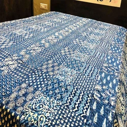 Indigo Printed Kantha razai edges or loose thread