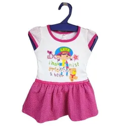 Print Girls Cotton Frock, Design Rabbit Bow