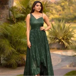Size Large Look Gown With Heavy Embroidery Sequence Work With Bottom and Dupatta, Wash Care none, Sleeves none