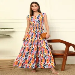 Dress With Stones Beaded Collar Band, Size 38-54