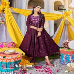 Multicolor Women Party Wear Rayon Dress, Brand Jaipuri Bandhej