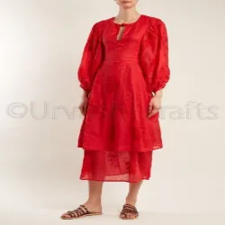 Casual Wear Womens Maxi Dress Floral Woven Longer House Dress With Long Sleeve O Neck Maxi Dress, Size All Sizes, XL